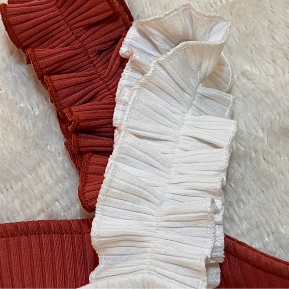 BOHME tank tops ribbed ruffles size XL white pink/orange color - Picture 4 of 8